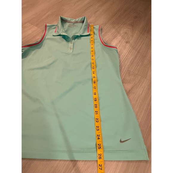Nike Golf Tour Performance Sleeveless Polo Shirt Mint Green Orange Trim Large - Picture 6 of 10